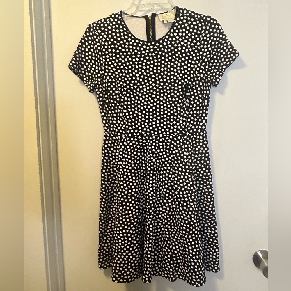 Kate Spade Fit and Flare Black and White Polka Dot Short‎ Sleeve Dress, Size 4